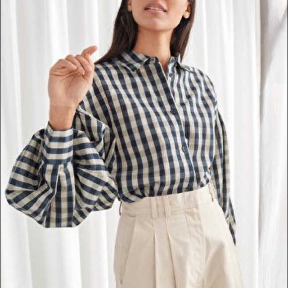 & Other Stories Tops - & Other Stories Gingham Puff Sleeve Shirt